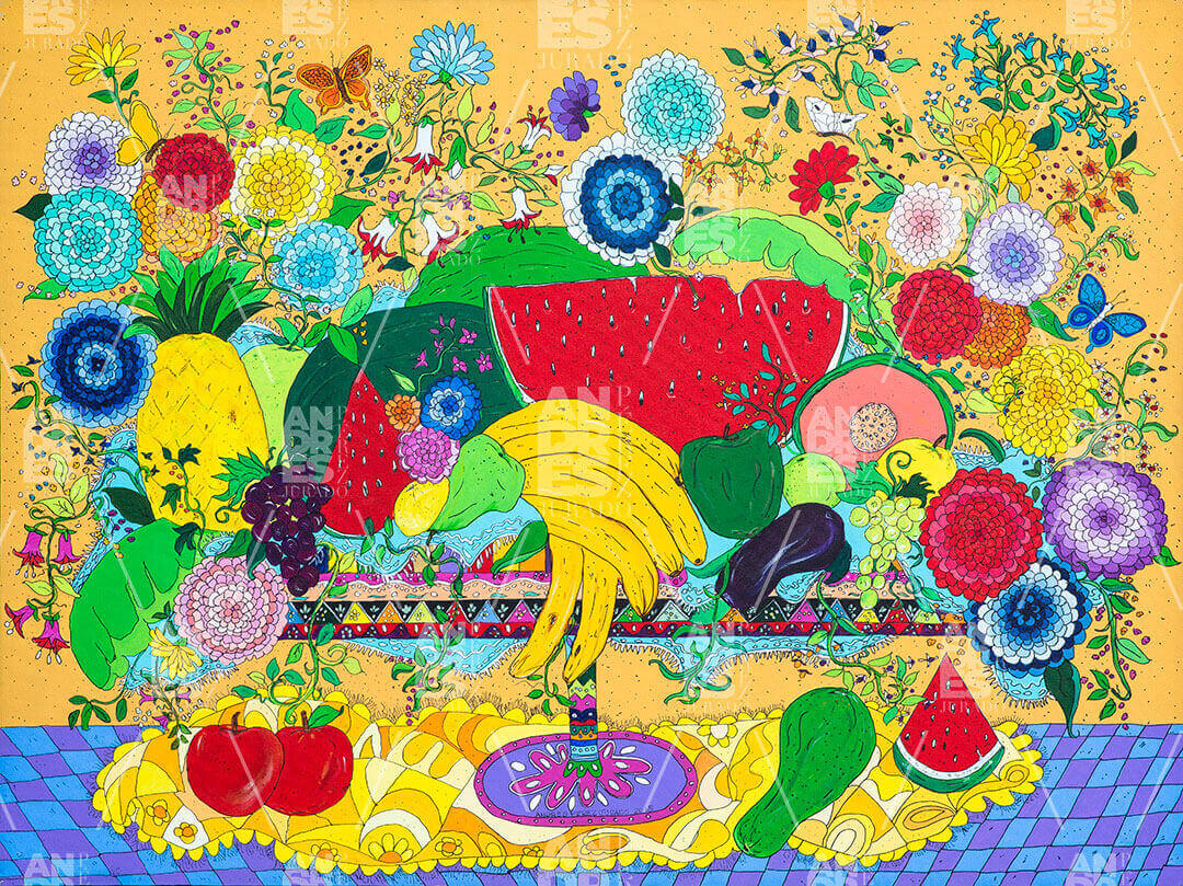 Flowers with Painted Frame by Andrés Pérez Jurado